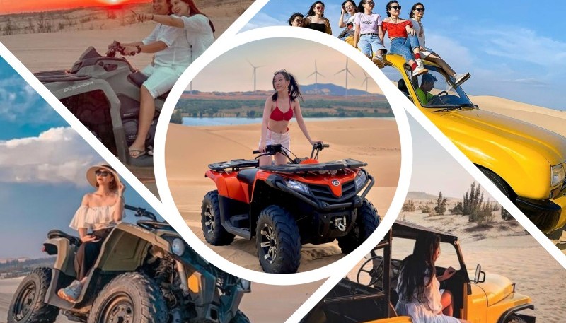 Trải nghiệm lái xe jeep địa hình đầy phấn khích trên đồi cát Bàu Trắng khi du lịch Phan Thiết.